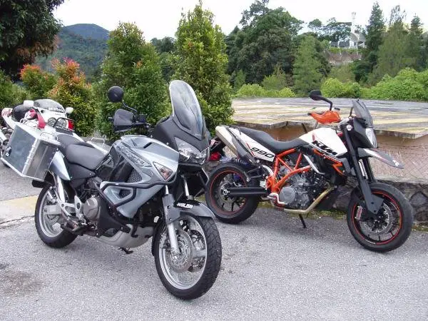 My Varadero with my friend Adrian's KTM Supermoto R....