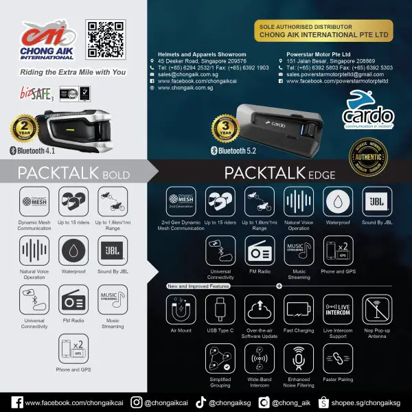 CARDO Packtalk Edge vs CARDO Packtalk Bold Comparison Chong Aik